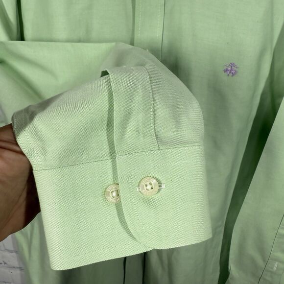 Brooks Brothers Oxford OCBD Button Down Shirt Men Large Green Supima Cotton - Picture 11 of 15